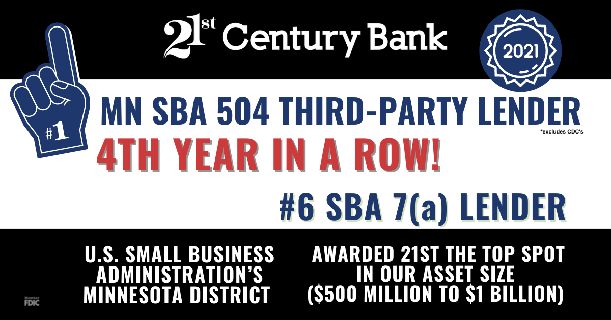 21st 2021 #1 MN SBA 504 Third-Party Lender 4th year in a Row